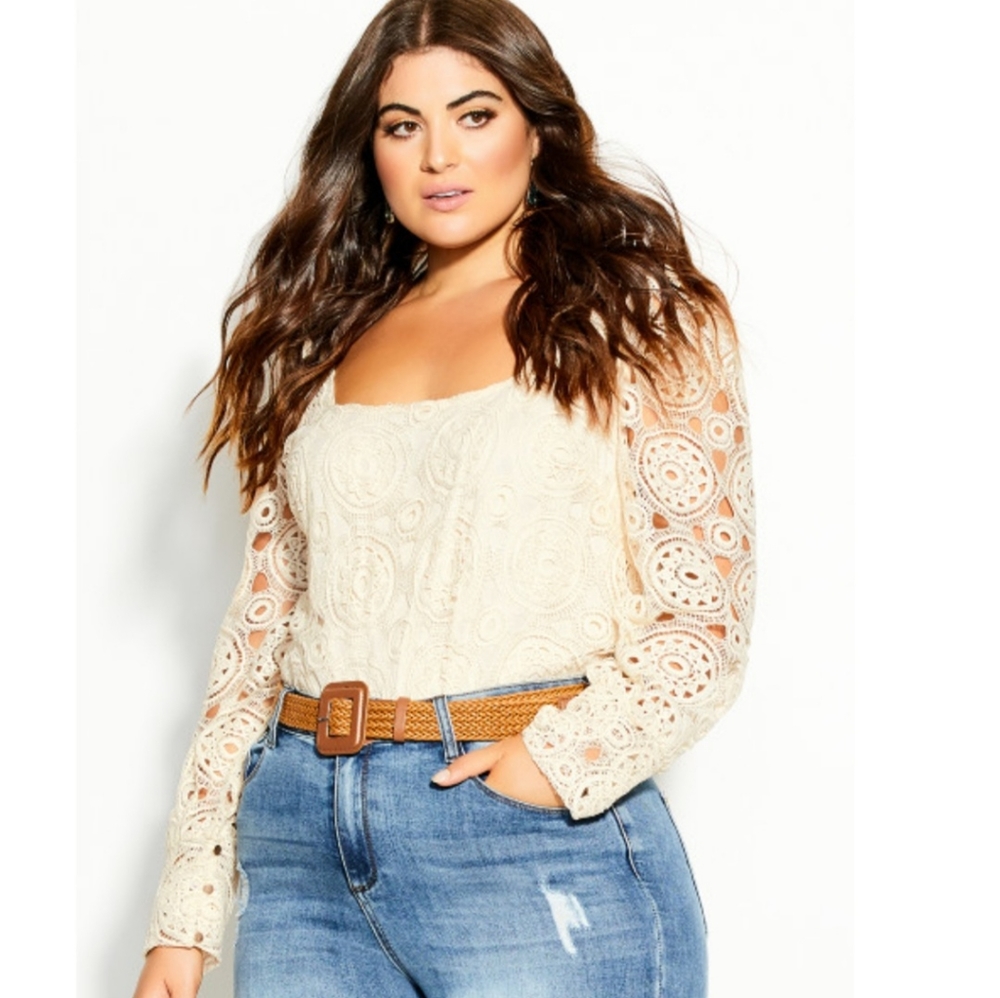 City Chic Crochet Ella Top - Creme NWT SIZE XS/14